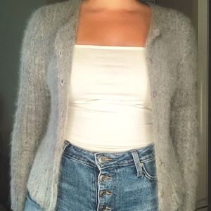 90’s style gray fuzzy cardigan